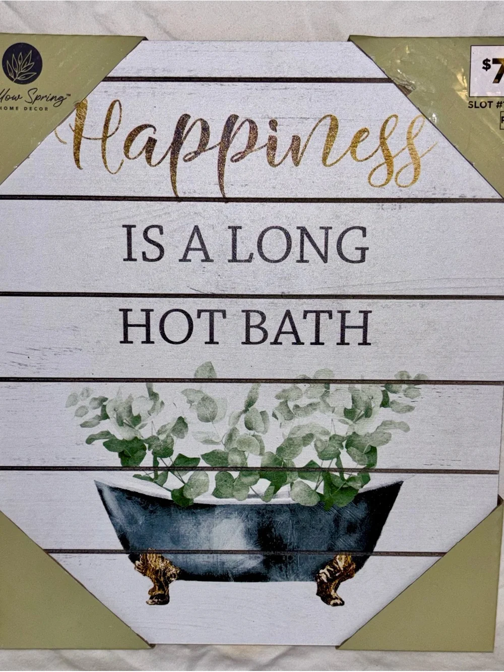 Happiness Is A Long Hot Bath Wall Sign - Green & Gold